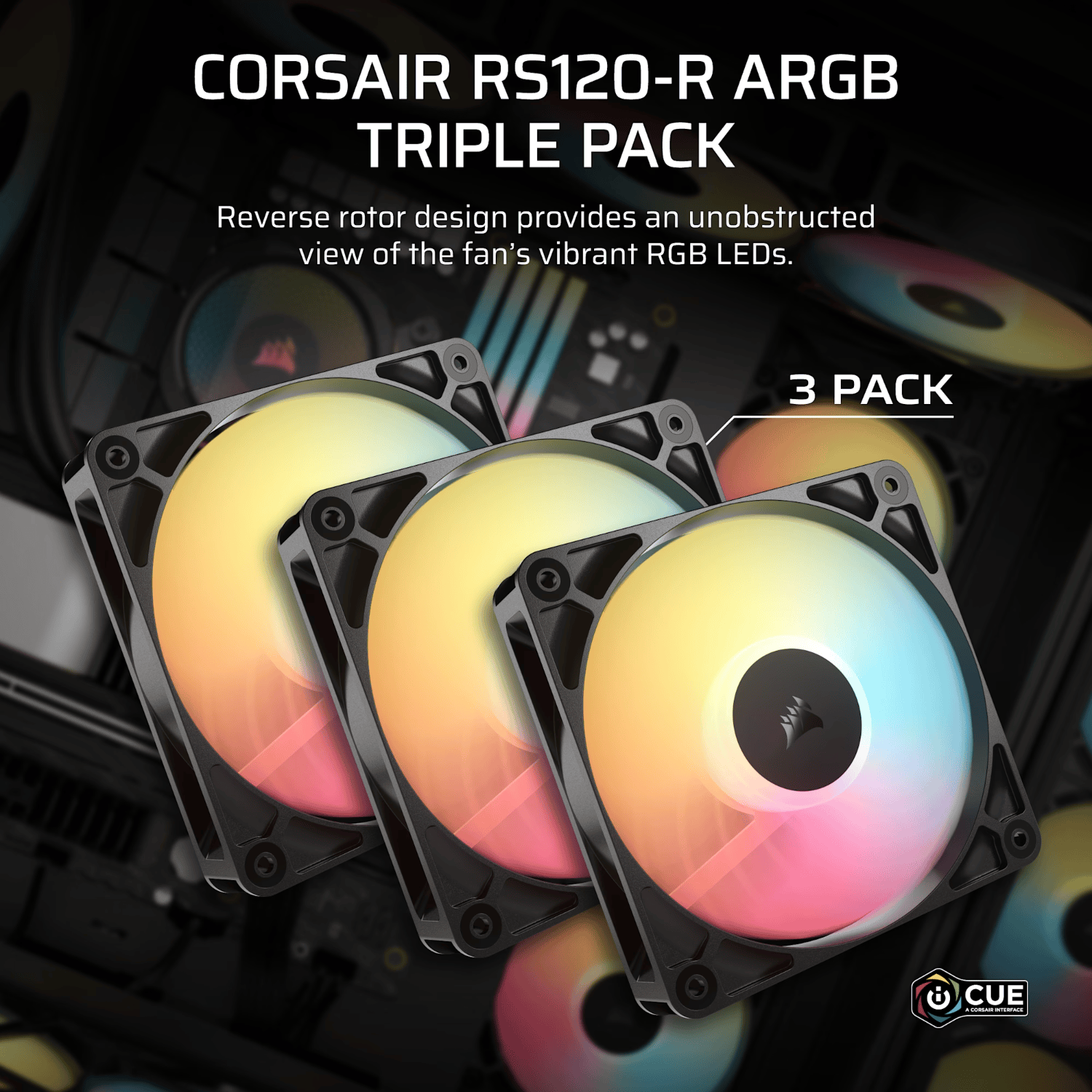 Corsair RS120-R ARGB 120mm PWM Reverse Fans Triple Pack - Black 5