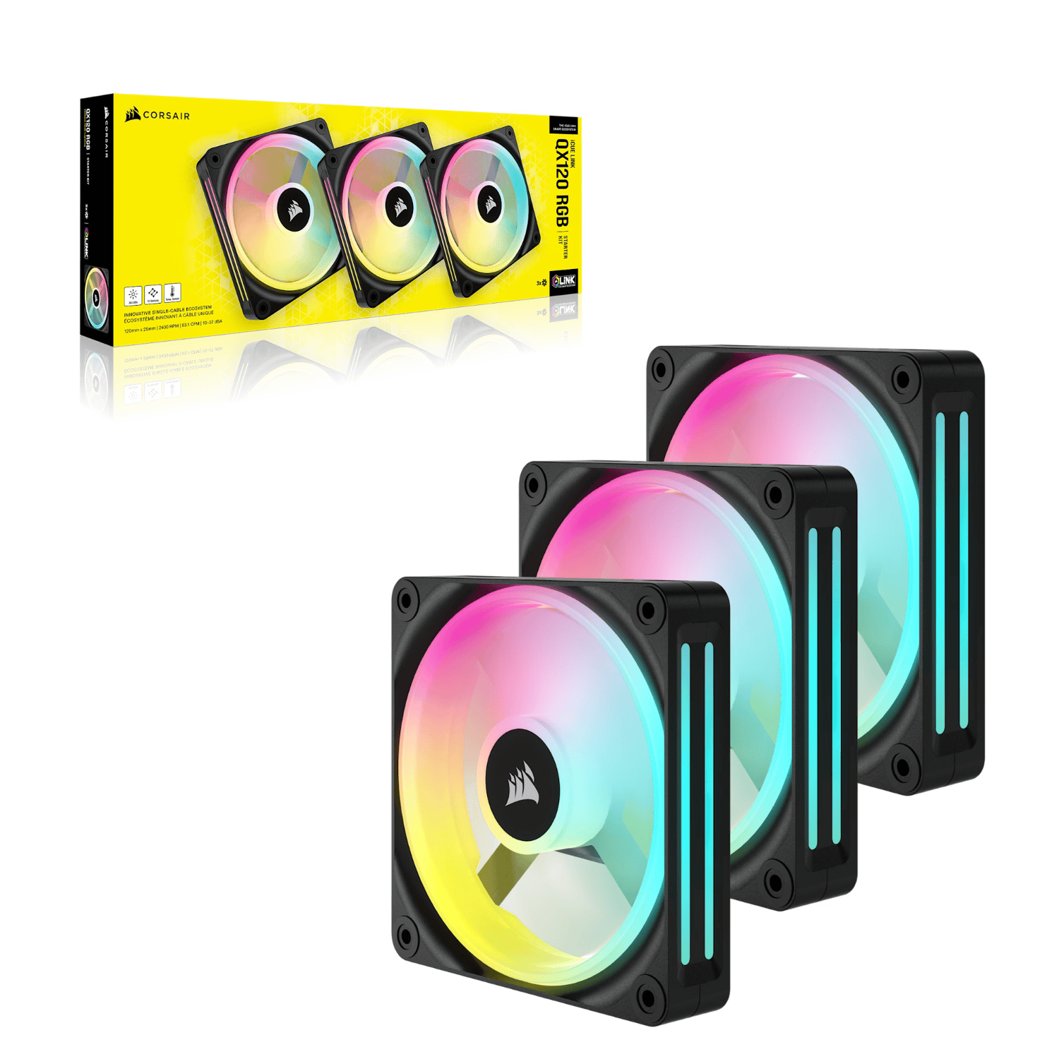 Corsair iCUE LINK QX120 RGB 120mm PWM PC Fans Starter Kit with iCUE LINK System Hub 4