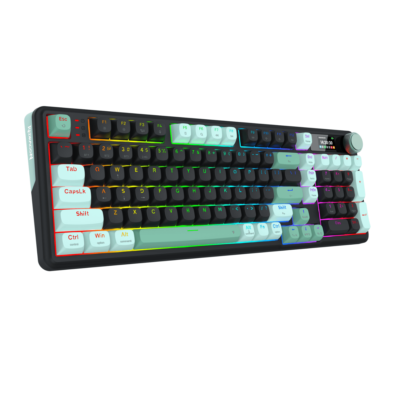 Redragon K768 PRO EISA 100-Key RGB LCD Wireless Gasket Mounted Gaming Keyboard - Black/Green