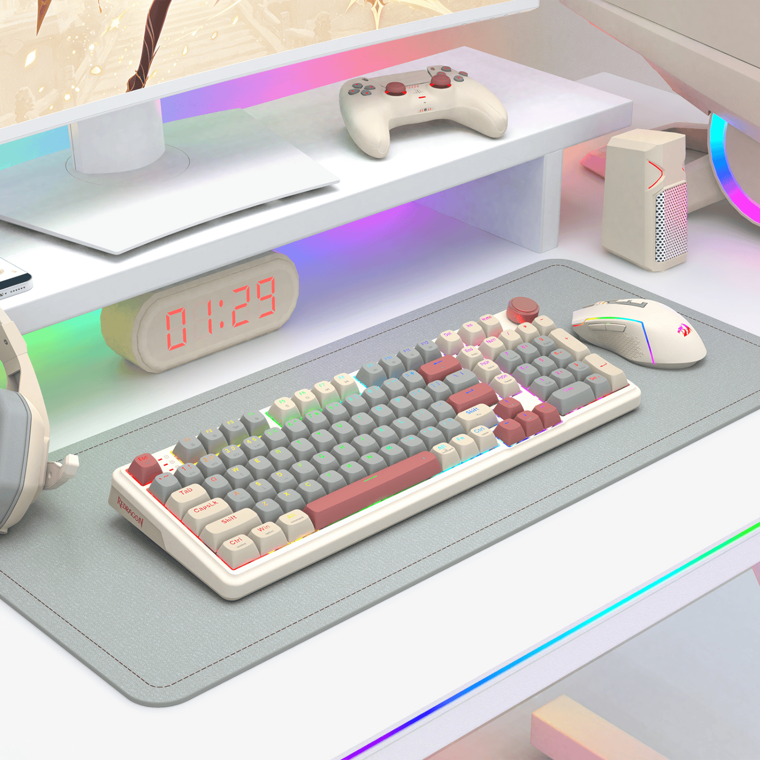Redragon EISA 100 Retro RGB Wireless Mechanical Keyboard - Cream/Grey 7