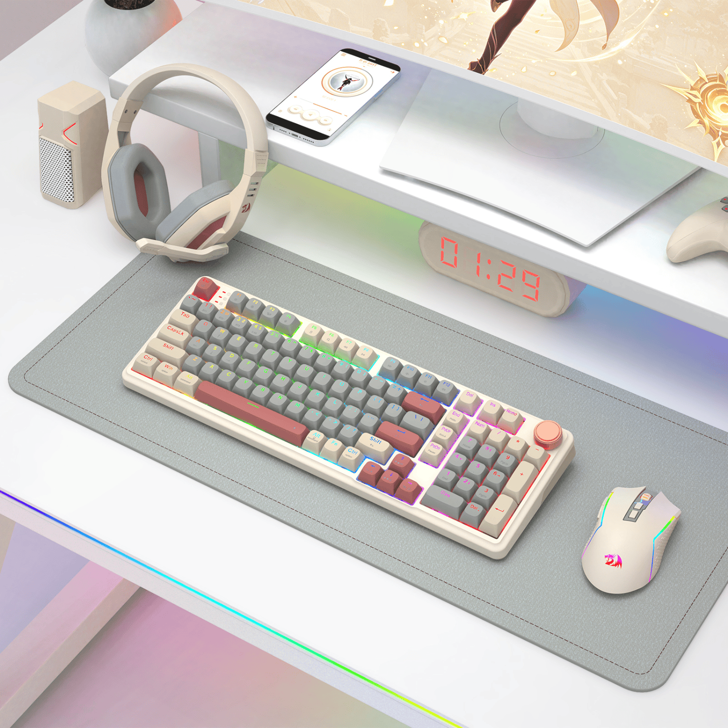Redragon EISA 100 Retro RGB Wireless Mechanical Keyboard - Cream/Grey 8